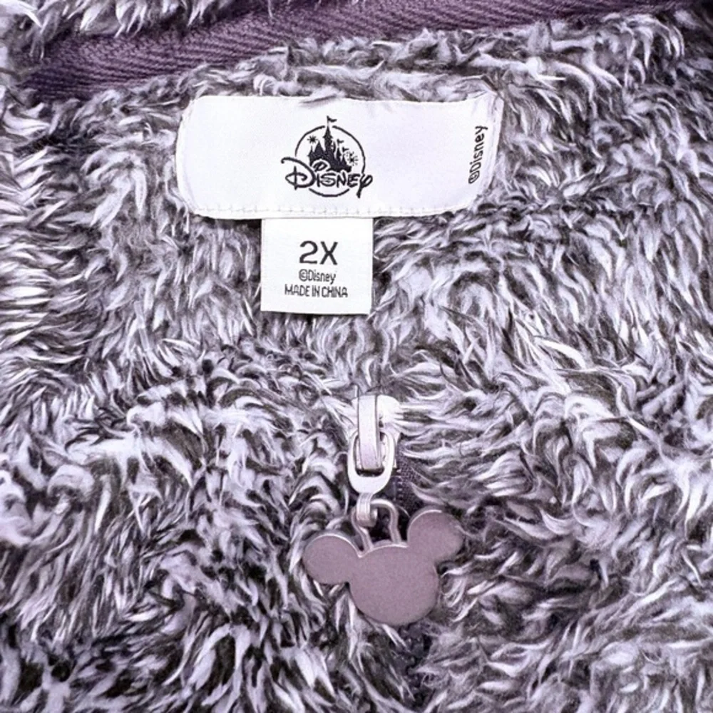 Disney Parks gray sherpa fleece zip-up jacket with a Mickey Mouse icon Plus